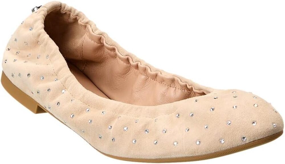 Stuart Weitzman Ballet Flats Bling Embellished Suede Ballerina Preppy Fall 8